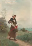 Bauernmädchen auf einem Weg by Jules-Frédéric Ballavoine, oil on canvas, offered Sep 2020