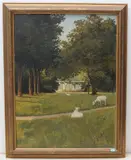 Grasende Ziegen im Park einer Villa by Cornelis Anton Bartels, oil on canvas, sold Sep 2020