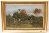 Bretonische Kuhhirtin beim Stricken by Camille Bernier, oil on canvas, offered Sep 2020