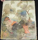 Pseudonym von Ludwig Josef Reischel Das Mittagsschläfchen by Kléofas Bogailei, oil on canvas, sold Sep 2020