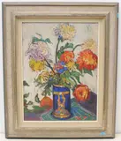Chrysanthemen in blauer Vase by Antoon Kruysen, oil on canvas, sold Sep 2020