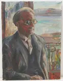 Portrait eines Herrn vor offenem Fenster by Rudolf Riester, oil on canvas, offered Sep 2020