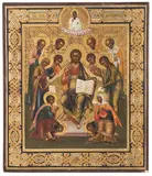 Russisch, um 1900 by Erweiterte Deesis, tempera, sold Sep 2020