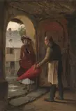 Der hilfsbereite Gastwirt, 1883 by Benjamin d.Ä. Vautier, oil on canvas, sold Sep 2020
