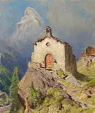 Kapelle bei Zermatt, mit dem Matterhorn im Hintergrund by Albert Gos, oil on canvas, sold Sep 2020