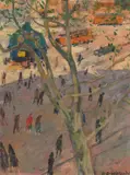 Rambla Catalunia in Barcelona", 1927 by Hans Beat Wieland, oil on canvas, sold Sep 2020