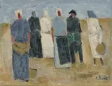 Feldarbeiter", 1962 by Carl Roesch, oil on board, sold Sep 2020