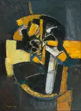 Komposition schwarz/gelb", 1962 by Carl Walter Liner, oil on canvas, sold Sep 2020