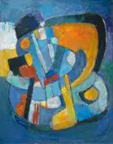 Komposition blau/orange", um 1970 by Carl Walter Liner, oil on canvas, offered Sep 2020