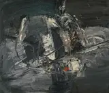 Komposition schwarz/weiss by Carl Walter Liner, oil on canvas, sold Sep 2020