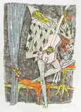 Harlekin mit Gitarre by Alois Carigiet, 1974, color lithograph, sold Sep 2020