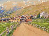 Dorf in Graubünden by Anton Christoffel, 1959, watercolor, offered Sep 2020