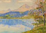 Seeufer und Berglandschaft by Anton Christoffel, watercolor, sold Sep 2020
