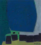 Abstrait bleu vert by Walter Mafli, 1990, mixed media, sold Sep 2020