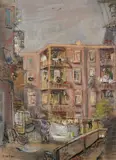 Hinterhof by Hans Obrecht, 1950, pastel, offered Sep 2020