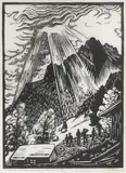 Urlauber beim Sonnenuntergang by Lill Tschudi, woodcut, offered Sep 2020