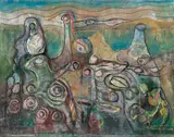 Frühlingserwachen", 1982 by Serge Brignoni, acrylic, sold Sep 2020