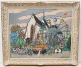 Basel im Oktober" (Herbstmesse auf dem Barfüsserplatz), 1987 by Marco Richterich, oil on canvas, sold Sep 2020