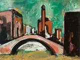 Stadt mit Brücke by Carl Walter Liner, 1954, gouache, sold Sep 2020