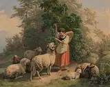 Schäferin mit ihrer Herde by Robert Eberle, watercolor, sold Jun 2020