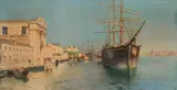 Vor Anker liegender Dreimaster in der Lagune von Venedig by Alberto Prosdocimi, watercolor, sold Jun 2020