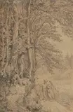 Zugeschrieben Liebespaar am Waldrand von einem Nebenbuhler beobachtet by Ludwig Skell, pencil, sold Jun 2020