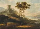 zugeschrieben Berglandschaft mit Ruinen und Reisenden by Abraham Blommaert, oil on panel, offered Jun 2020