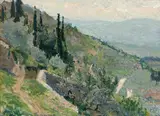 Vue de St. Ilario vers Bogliasco (Les Cyprès) by Emilio Boggio, 1909, oil on panel, sold Jun 2020
