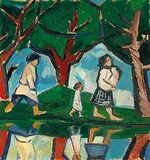 Promenade au bord de l'eau by Natalija Goncharova, 1910, oil on board, offered Jun 2020