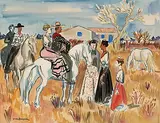 Arlésiennes et Gardians en Camargue by Yves Brayer, watercolor, sold Jun 2020