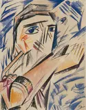 Projet d'illustration pour le poème de Bobrov (Le pacte) by Natalija Goncharova, 1913, watercolor, offered Jun 2020