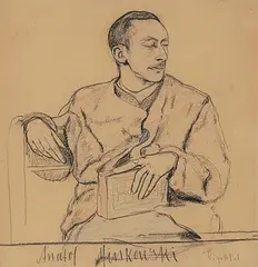 Portrait Anatol Minkowski by Leopold Gottlieb, charcoal, sold Jun 2020