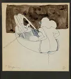 Rowing a boat by Tomi Ungerer, ink, sold Jun 2020