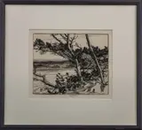 Pines and Landscape by Roi Partridge, etching, sold Nov 2022