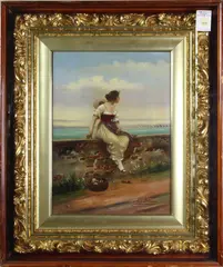 Woman Sitting on a Wall by Eugene Von Blaas, oil on panel, sold Dec 2022