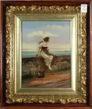 Woman Sitting on a Wall by Eugene Von Blaas, oil on panel, sold Dec 2022