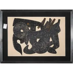 Abstracted Forms by Hodaka Yoshida, 1958, woodblock print, sold Dec 2022
