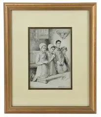 children praying by H. Winthrop Peirce, ink drawing, sold Jan 2026