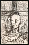 Portrait with Cross and Figure by John Zaverdino, charcoal on paper, sold Dec 2024
