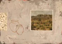 Landscape with Pots by Jaco Benade, oil on board, sold Dec 2024