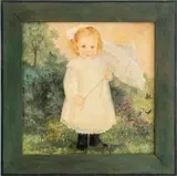 Girl with Umbrella by Jeanne M. Davies, Oil on Board, sold Sep 2024