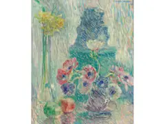 Stillleben mit Anemonen, Narzissen und Äpfeln by William Malherbe, oil on canvas, offered Dec 2019
