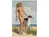 Blonder Frauenakt mit Windhund am Strand by Marcel René Herrfeldt, oil on canvas, sold Sep 2015