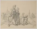 Der sonntägliche Kirchgang by Rudolf Jordan, pencil, offered Jun 2020