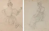Studie einer auf einem Felsblock sitzende, junge Frau by Wolfgang Adam Töpffer, pencil, sold Jun 2020