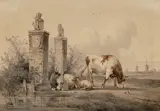 Kühe und Schaf auf der Weide by Eugène Verboeckhoven, watercolor, offered Jun 2020