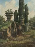 Zypressen der Villa Torlonia, Frascati by Luise Begas-Parmentier, oil on canvas, sold Jun 2020