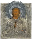 Russisch, 1.Hälfte 19.Jh by Christus Pantokrator mit vergoldetem Silberoklad, tempera, offered Jun 2020