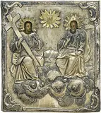 Balkan, 19.Jh by Hl. Dreifaltigkeit mit Oklad, tempera, sold Jun 2020