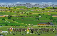 Alpfahrt mit Säntis, 1950 by Ulrich Martinelli, oil on board, sold Jun 2020